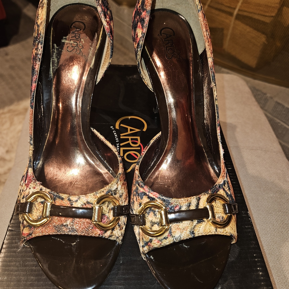 Carlos by Carlos Santana Patterned Heels with Gold Buckles
